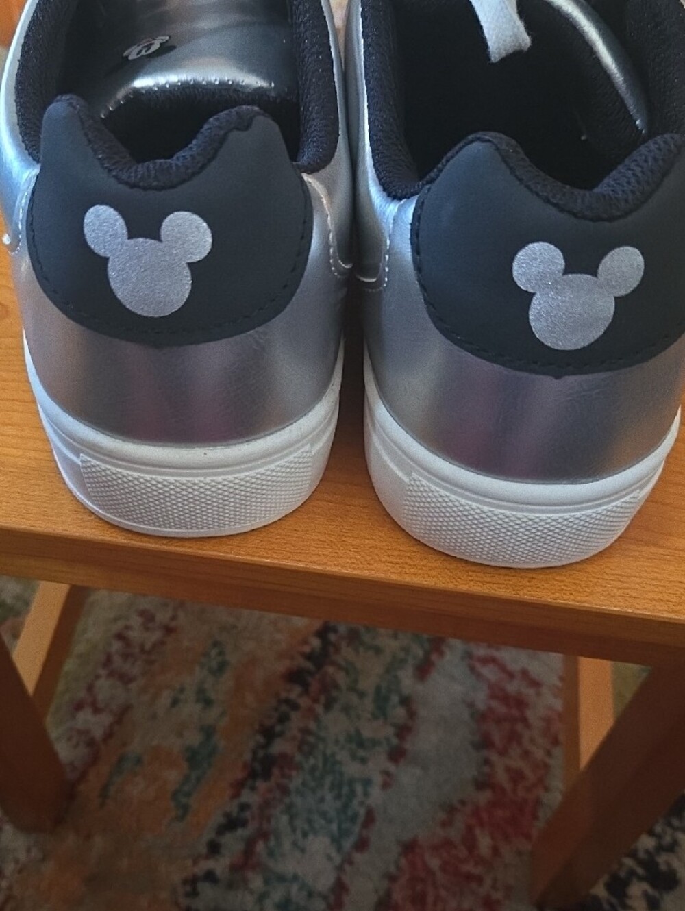 Disney Mickey Mouse Metallic Silver Sneakers Low Top Lace Up Shoes Womens 10 - Picture 4 of 7